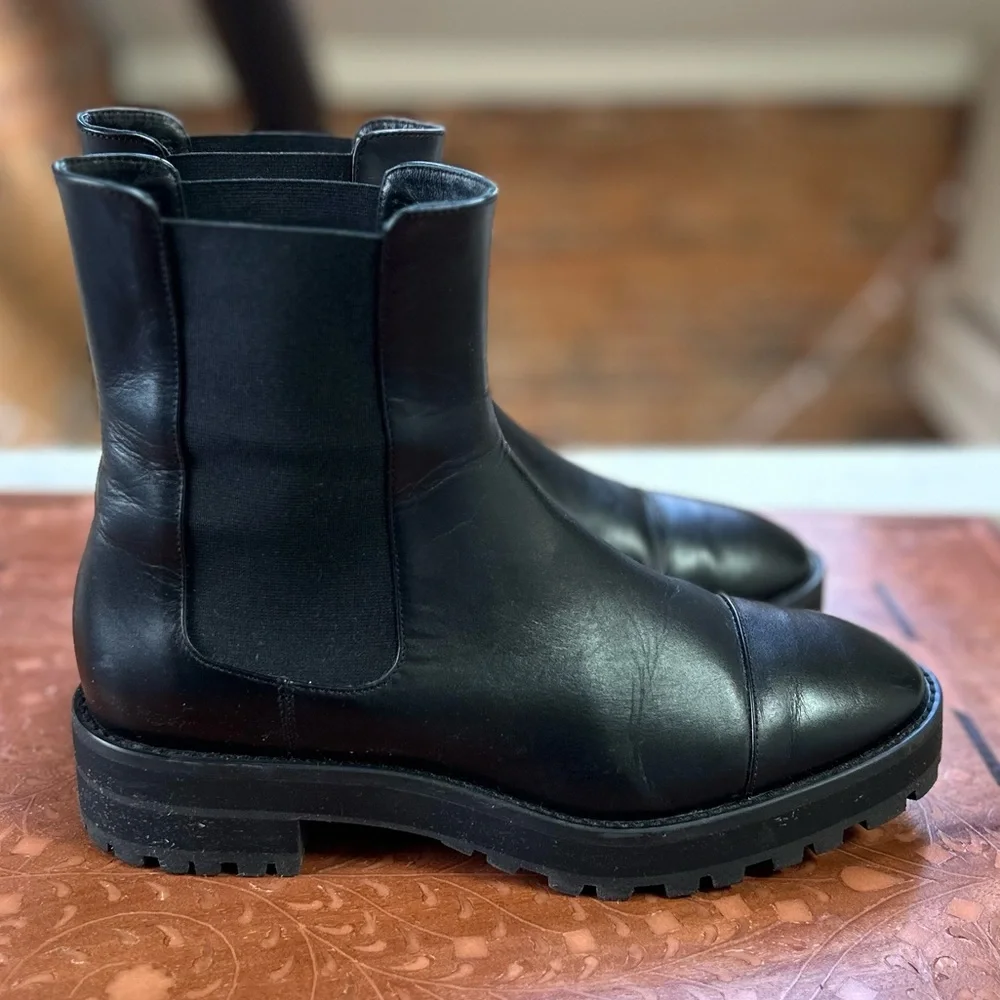 STUART WEITZMAN Mckenzee Leather Chelsea Boots in Black Chunky 90s Y2K Booties - Picture 10 of 15